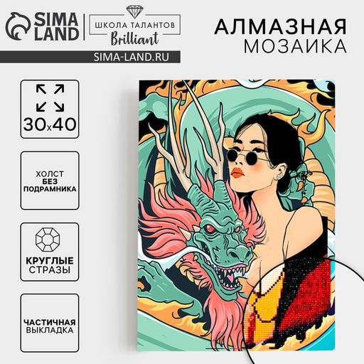 Алмазная мозаика с частичным заполнением «Девушка с драконом» без рамы 30×40 см