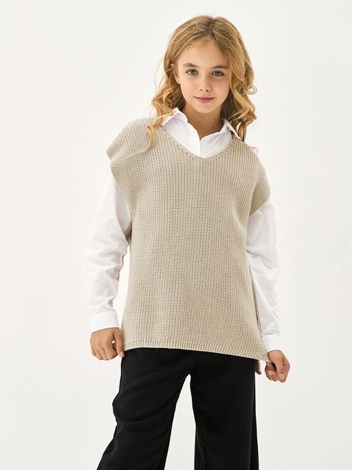 Бежевый вязаный жилет для девочки - Kogankids фото 4