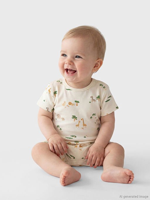 Bask?l? Erkek Bebek Tulum 2li