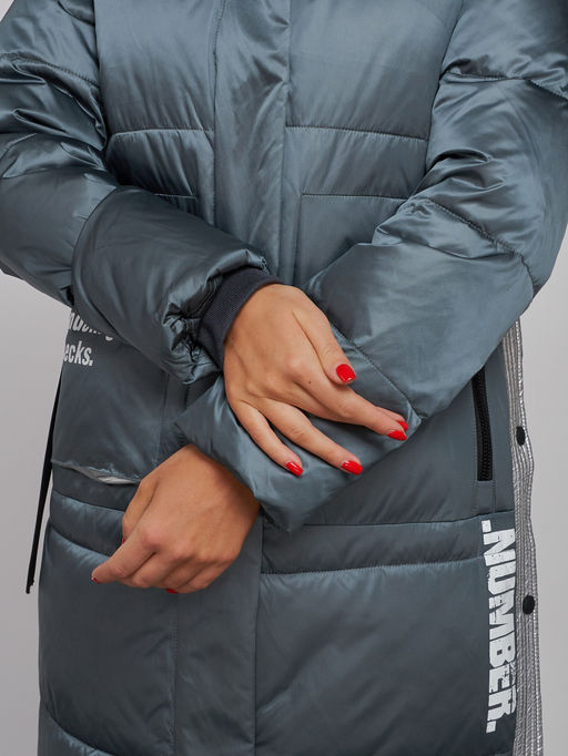 Пальто утепленное молодежное зимнее женское темно-зеленого цвета 5873TZ - Mtforce фото 14