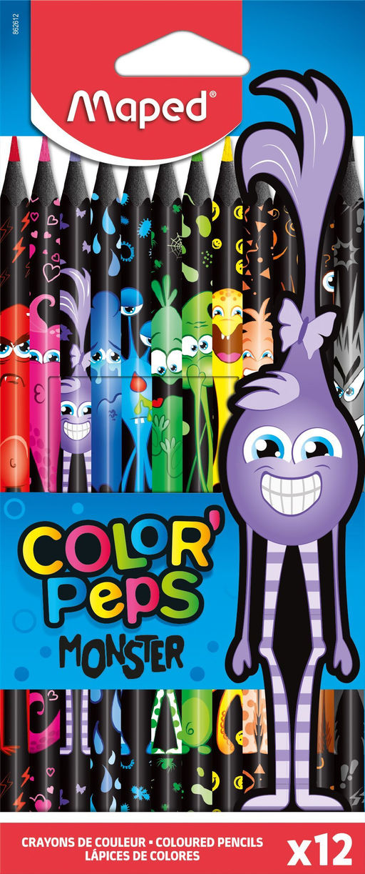 Набор цветных карандашей MAPED COLORPEPS BLACK MONSTER 12 цв. трехгранные, пластиковые, п...