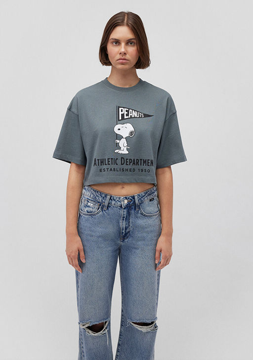 Snoopy Bask?l? Gri Tisort - Mavi фото 3