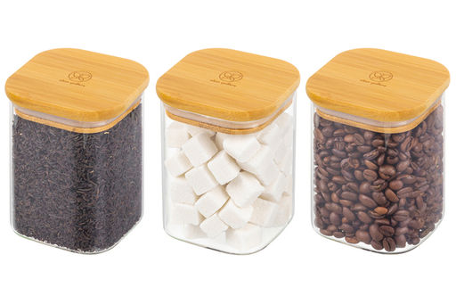 Набор 3 банок д/хранения 450 мл 8*8*11 см Crystal glass + бамбук.крышка с силик. проклад,стекло - Elan gallery фото 5