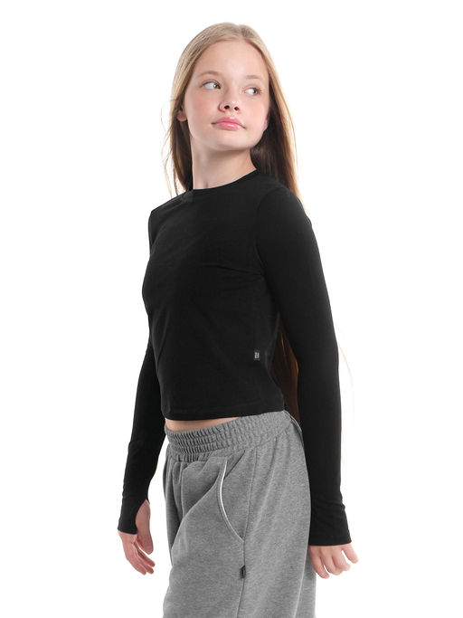 Лонгслив трикотажный спортивный с вырезом для пальца 22-7695 черный - Mini maxi фото 8