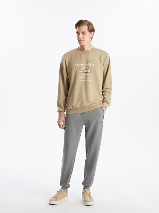 Bisiklet Yaka Uzun Kollu Bask?l? Erkek Sweatshirt