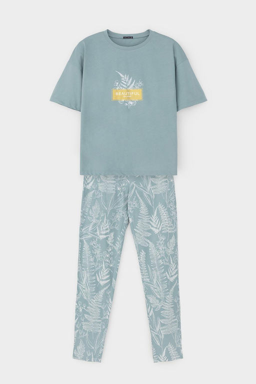 Е 20142/пыльно-голубой,лесной гербарий пижама жен