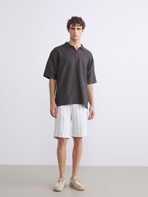 Regular Fit K?sa Kollu %100 Keten Erkek G?mlek