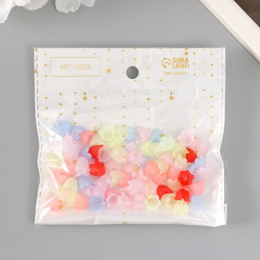 Цена за 2 шт. Бусины для творчества пластик Цветок ландыша пастель набор 80 шт. полупрозрачный 1.1?1.1?0.9 см