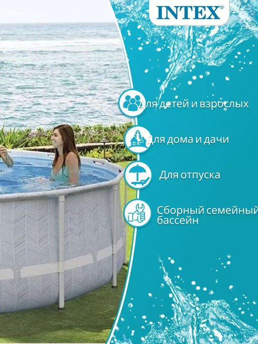 Бассейн Prism Frame 488x122 см (фильтр-насос, лестница, тент, подстилка) INTEX  фото 5