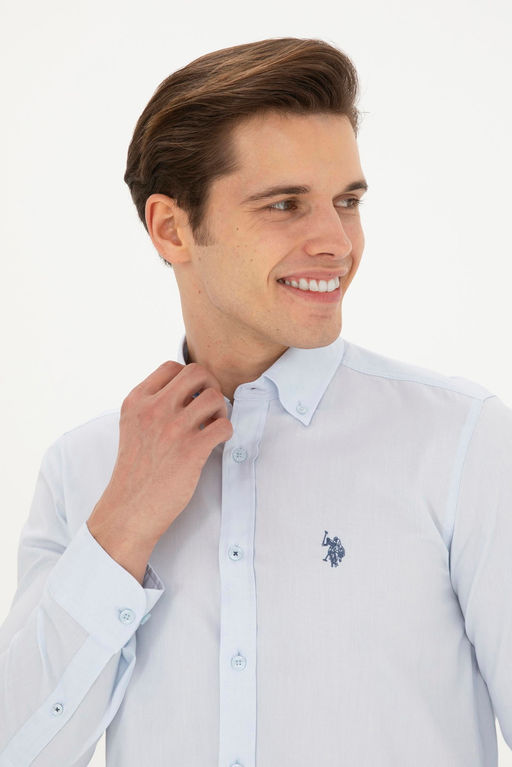 Мужская голубая базовая рубашка с длинным рукавом - U.s. polo assn фото 2
