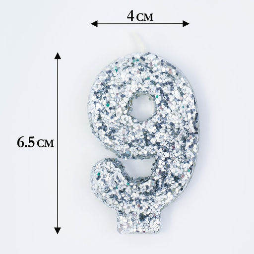 Свеча в торт Блестки, цифра 9, серебро, 5,5 см - Страна карнавалия фото 2