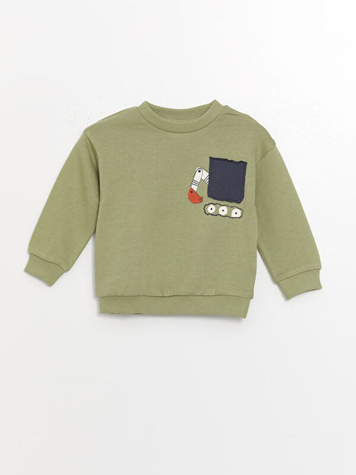 Bisiklet Yaka Bask?l? Erkek Bebek Sweatshirt ve E?ofman Alt 2li Tak?m - Waikiki фото 2