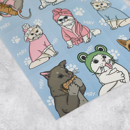 Цена за 10 шт. Наклейки детские бумажные «Котики», c раскраской на обороте, 10×14 см