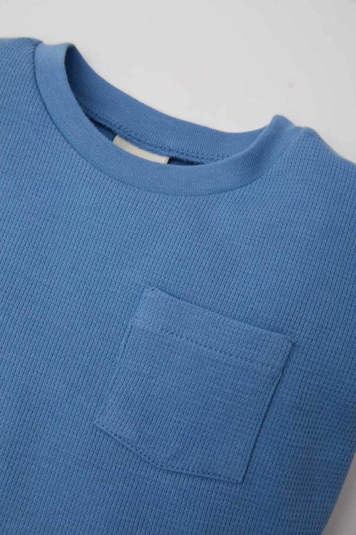 Вафельная футболка с короткими рукавами и круглым вырезом для маленьких мальчиков - Defacto фото 2