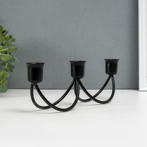 Металлический подсвечник на 3 свечи «Качели», чёрный, 8.5×26.5×5.5 см