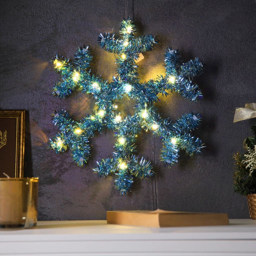 Светодиодная фигура из мишуры «Снежинка голубая» 32×2 см, 20 LED, батарейки AG10×3 (в комплекте), свечение тёплое белое