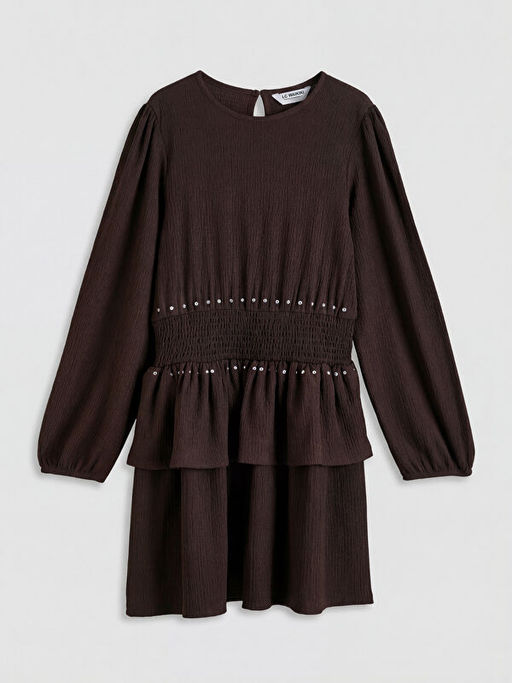 Bisiklet Yaka F?rf?rl? Ta? Detayl? K?z ?ocuk Elbise