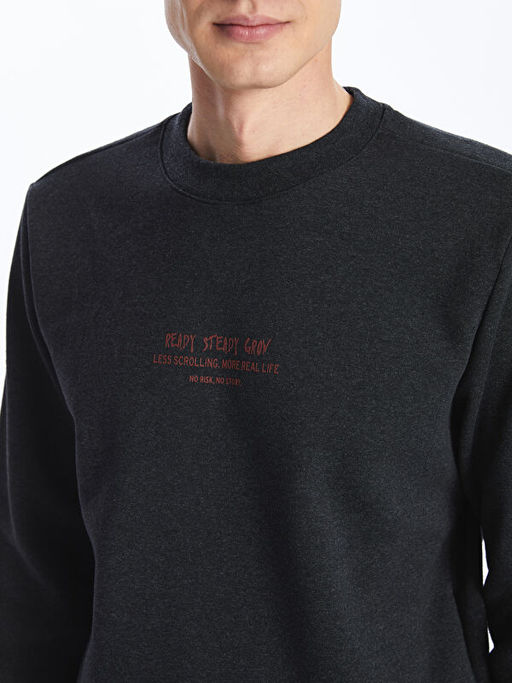 Bisiklet Yaka Uzun Kollu Nak??l? Erkek Sweatshirt