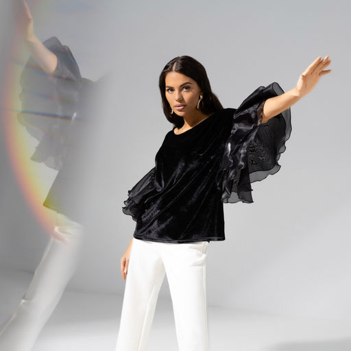 Блуза из бархата и органзы Молниеносная влюбленность (black) - Charutti фото 12