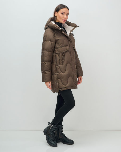 Куртка зимняя женская с капюшоном модная темно-коричневого цвета 7653TK Бренд: Visdeer  фото 16