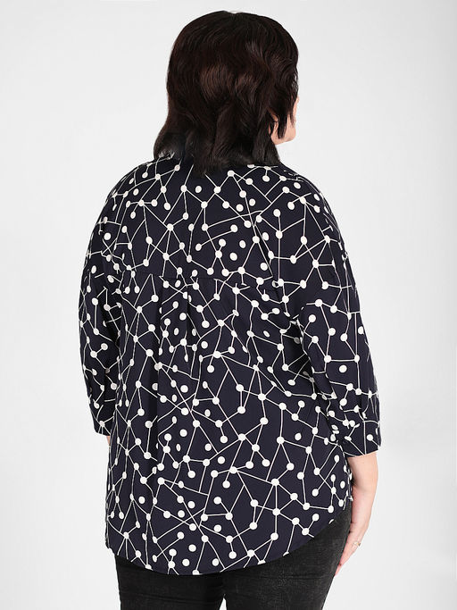 Рубашка темно-синяя в деловом стиле с рисунком - Almond фото 6