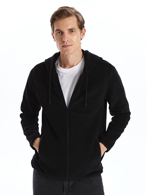 Kap??onlu Uzun Kollu Erkek Fermuarl? Sweatshirt
