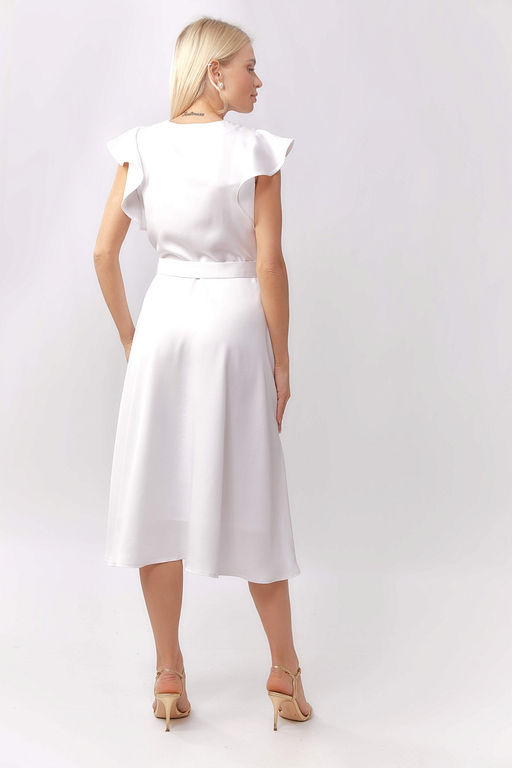 Платье отрезное по талии с рукавами-крылышками и струящейся юбкой из легкого тенселя в белом цвете - Serginnetti фото 4