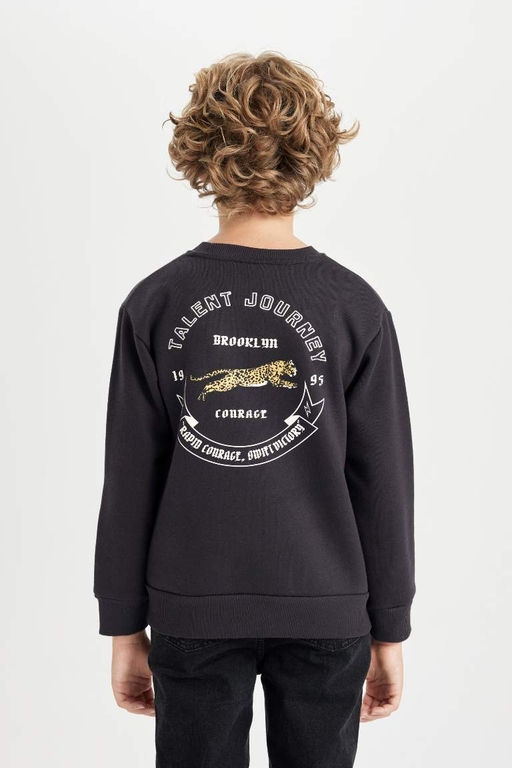 Толстый свитшот с принтом для мальчиков с круглым вырезом - Defacto фото 6