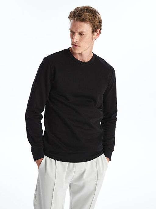 Bisiklet Yaka Uzun Kollu Erkek Kal?n Sweatshirt