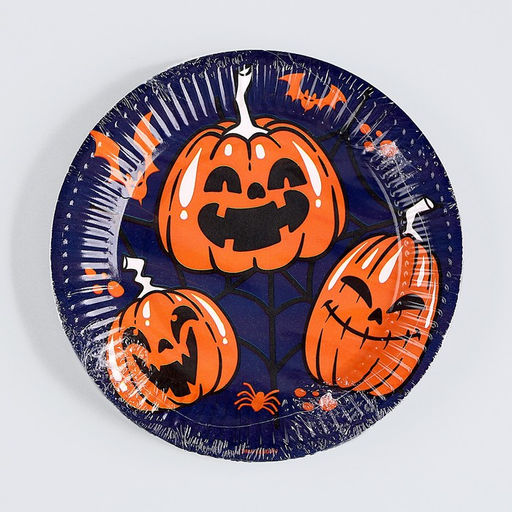 Цена за 10 шт. Тарелка одноразовая бумажная «Хэллоуин», тыква, 18 см
