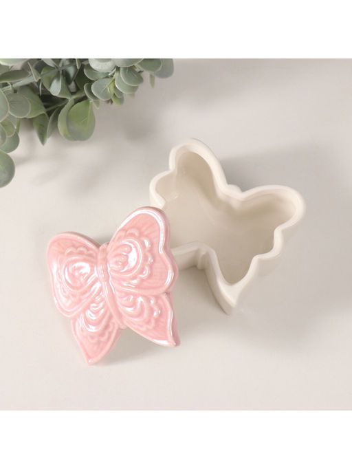 Шкатулка для украшений Бабочка фигурная, керамика, розовый перламутр, 7.3?7.3?4.5 см
