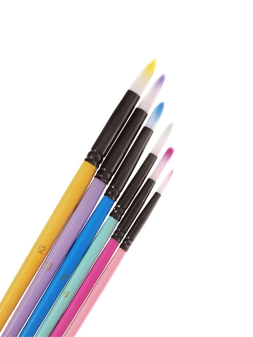 Набор кистей для рисования, синтетика, 6 штук: № 2, 4, 6, 8, 10, 12, круглые, с цветными ручками, пастель