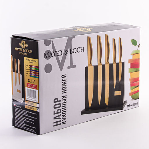 40609 Набор кухонных ножей нерж/ст + подставка дерево 6пр MB (х6) - Mayer&boch фото 5