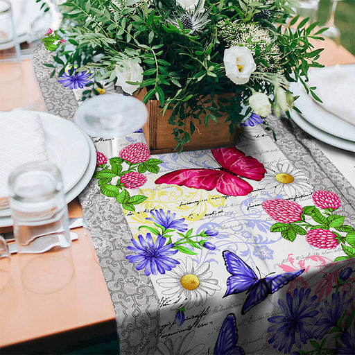 "Баттерфляй" Скатерть-дорожка на стол набивная 50х148см, 231г/м2, хлопок 100%, "Домашняя мода" (Россия)