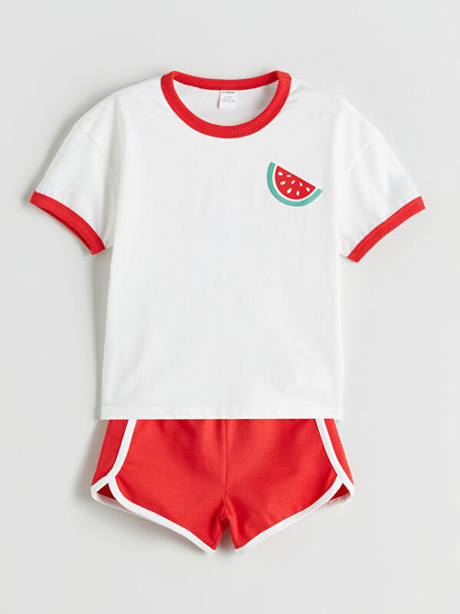 Karpuz Bask?l? K?z ?ocuk Ti??rt ve ?ort 2li