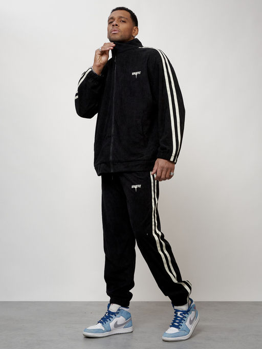 Спортивный костюм мужской модный из микровельвета черного цвета 15015Ch - Mtforce фото 10