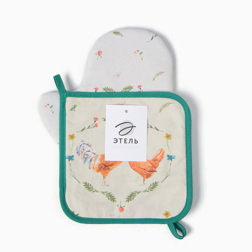 Набор кух. Этель Курочка и петух варежка-прихватка 20х28см, прихватка 19х19см,100% хл  фото 8