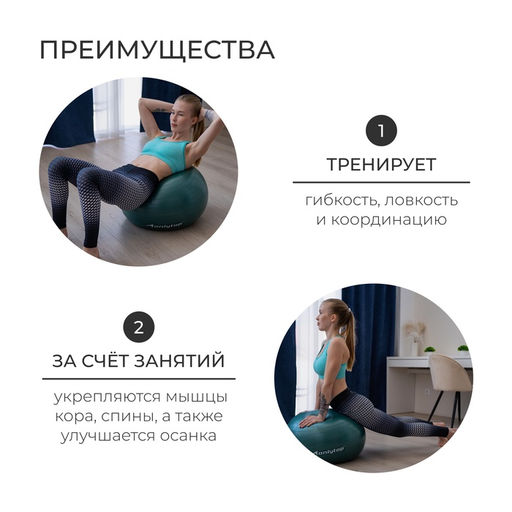 Фитбол ONLYTOP, d=65 см, 900 г, антивзрыв, зелёный