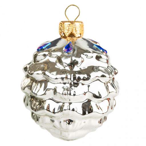 Елочная игрушка фигурка стеклянная Шишка кедровая-4 д6,2см, h8см, ручная художественная роспись, подарочная упаковка (Россия)