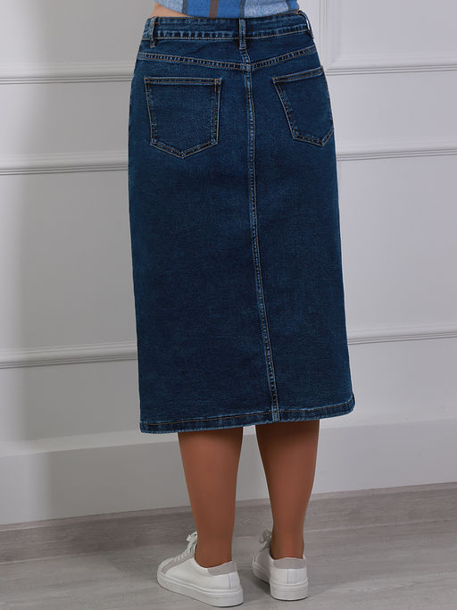 Юбка джинсовая миди на пуговицах спереди - Almond фото 5