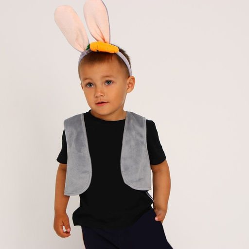 Карнавальный костюм «Зайчик серый»: ободок, жилет, хвост, рост 98–128 см