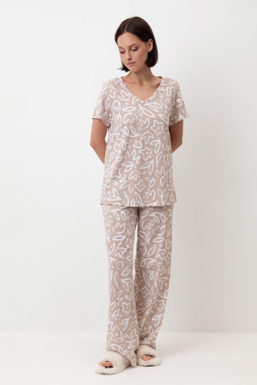 Е 20058/24/бежевый,абстрактные цветы пижама жен
