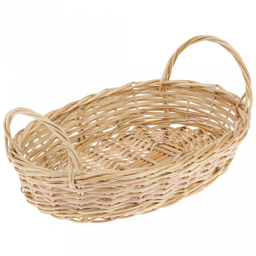 Корзинка плетеная №1 29х19х5/10см, овальная, дно и стенки из ивовой лозы и ленты, с ручками, ручное плетение (Россия)