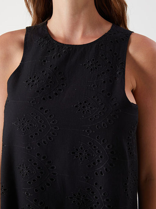 Bisiklet Yaka Ajurlu Mini Elbise