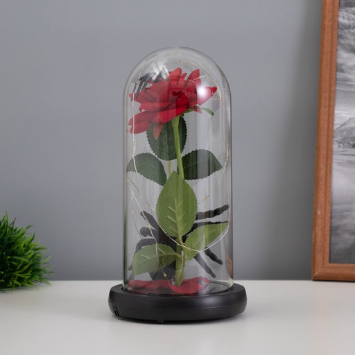 Фигурка светящаяся колба RISALUX «Паук с розой», LED-ночник, 1.5 Вт, 3×AAA, чёрный, USB, 11×11×21 см