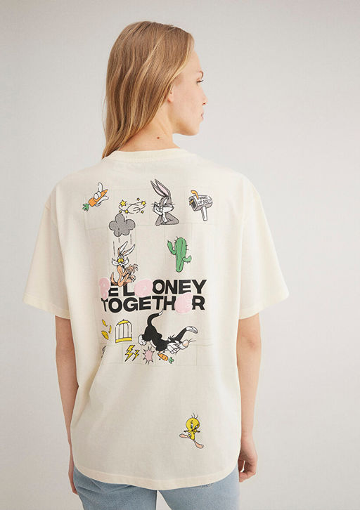 Looney Tunes Bask?l? Ekru Tisort - Mavi фото 2