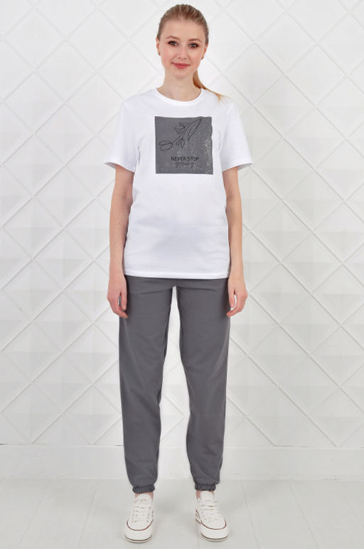 Арт. 21350 Костюм с брюками женский 44-52 (5 шт) Цвет:верх- белый, низ- бежевый - Калинка фото 17