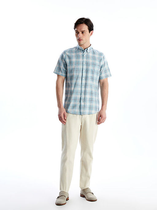 Regular Fit K?sa Kollu Ekose Poplin Erkek G?mlek