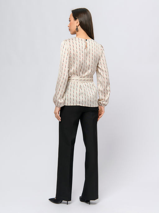 Блуза молочного цвета с поясом и длинными рукавами - 1001dress фото 3