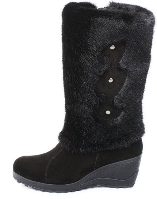 Унты женские на литой подошве. Черные. Замша. Мех норка черная. Молния. - Roshva фото 2